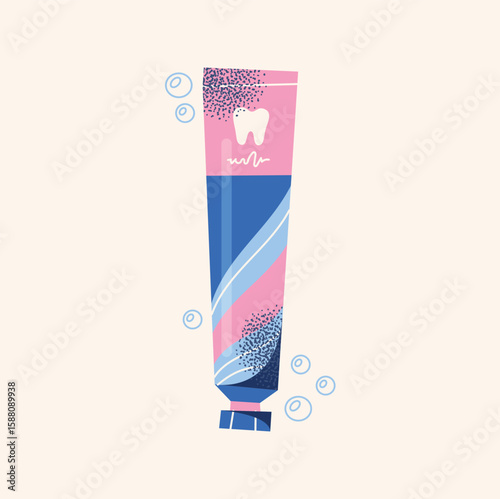 Toothpaste Tube. Pink and blue toothpaste for dental care and oral hygiene. Flat vector illustration in cartoon style. Dental care and hygiene concept