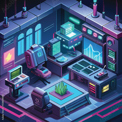 AI Controlled Cyber Lab with Holograms and Neon Lights