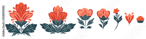 Vector set of decorative clip arts of flowers. Collection of stylized blooms for cards and invitations. Femininity blossom isolated from background
