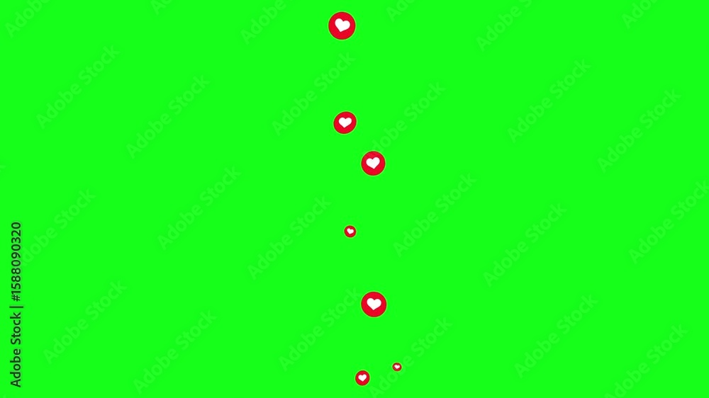 Heart Flying Green Screen Alpha channel. Love Emoji social media element Live streaming style transparent background. Heart Seamless Loop 4k Video. Ramantic Valentine Background. Emoji Participles.