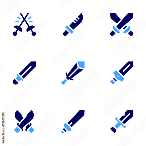 Sword icon set. Bold style. Duotone colors. sword, dagger, swords, sabre