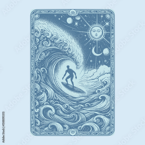 surf chase on windblown beach in retro vector snapsho