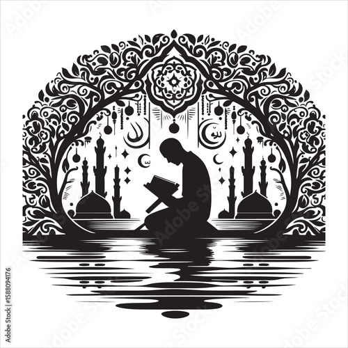 holy quran silhouette , black colour vacktor 
