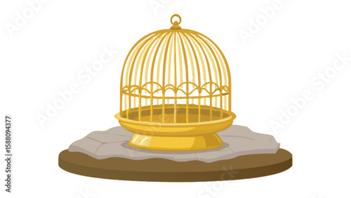 Download golden birdcage vector illustration for pet shop and animal care products and home decoration needs