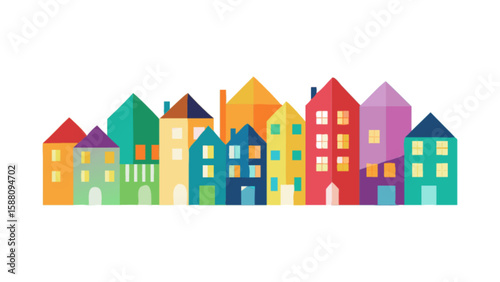 Colorful cartoon town houses illustration vector graphic for real estate and community design projects 100