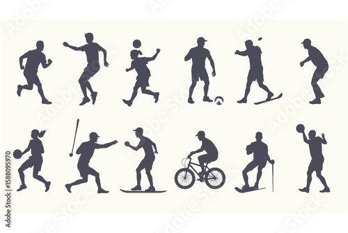 Silhouetted People Performing Various Sports Activities Vector