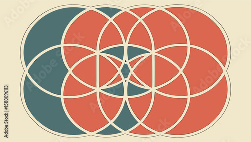 Geometric circle pattern design vector art with overlapping circles in red and blue color scheme design vector