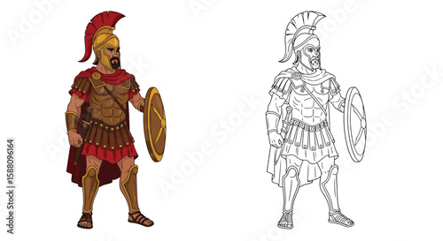 Macedonian General Coloring Page Featuring Colored and Outline Tunic Historical Figure Art
