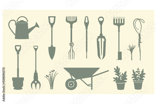 Gardening Tools Silhouette Collection for Outdoor Work