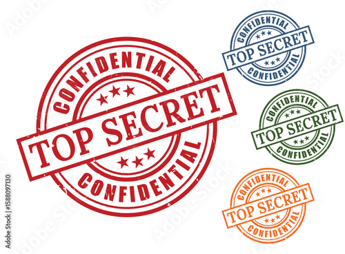 Top Secret Confidential Grunge Rubber Stamp Collection, Classified Information Seal Vector Set  