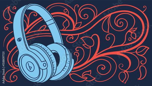 Stylish headphones with floral design background for music lovers and audio enthusiasts to enjoy sound quality
