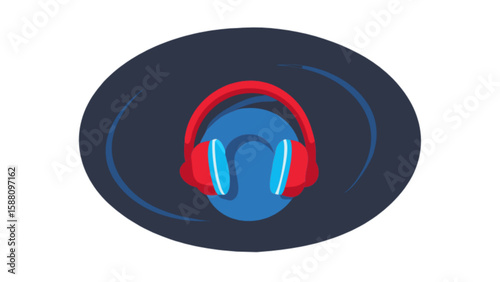 Red headphones music listening audio device sound technology dj equipment podcasting entertainment vector art