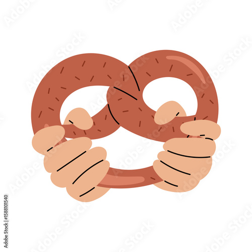 Two hands holding a large pretzel