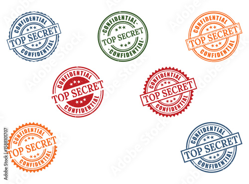 Top Secret Confidential Rubber Stamp Collection, Classified Information Seal Vector Set