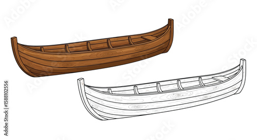 Slavic Monoxylon Boat Coloring Page with Detailed Realistic and Outline Ancient European History