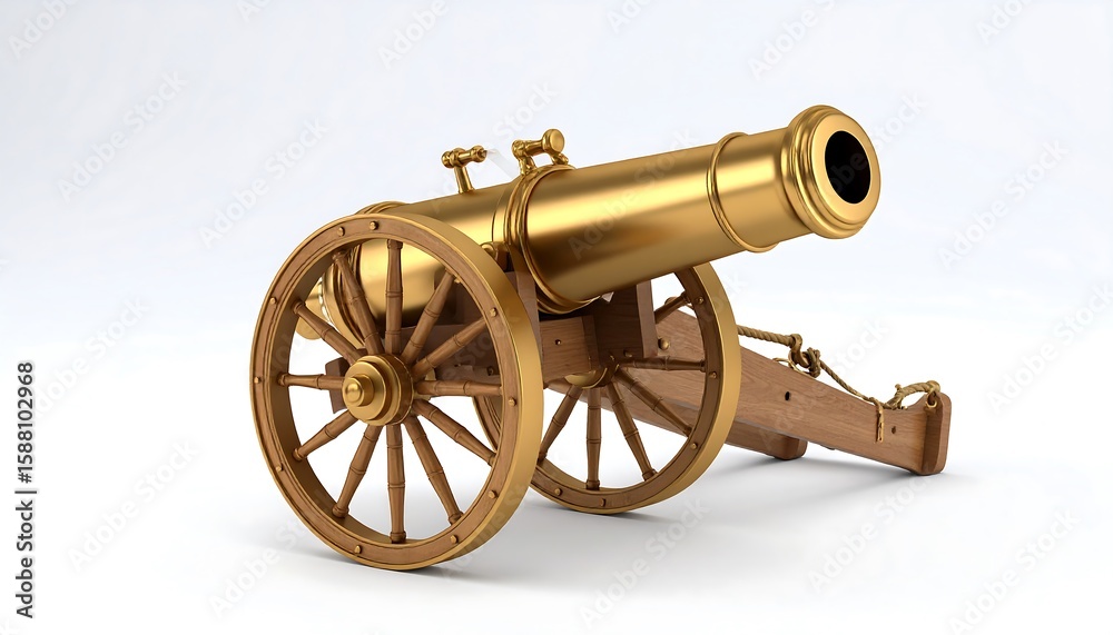 Golden cannon on a white background Golden cannon on a white background