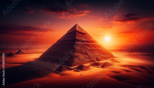 An Ancient Egyptian Pyramid at Sunset A majestic pyramid standin