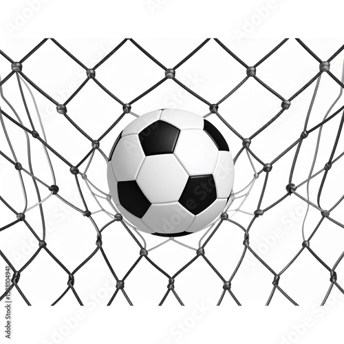  Soccer ball in goal net isolated on a white background png ai generated
