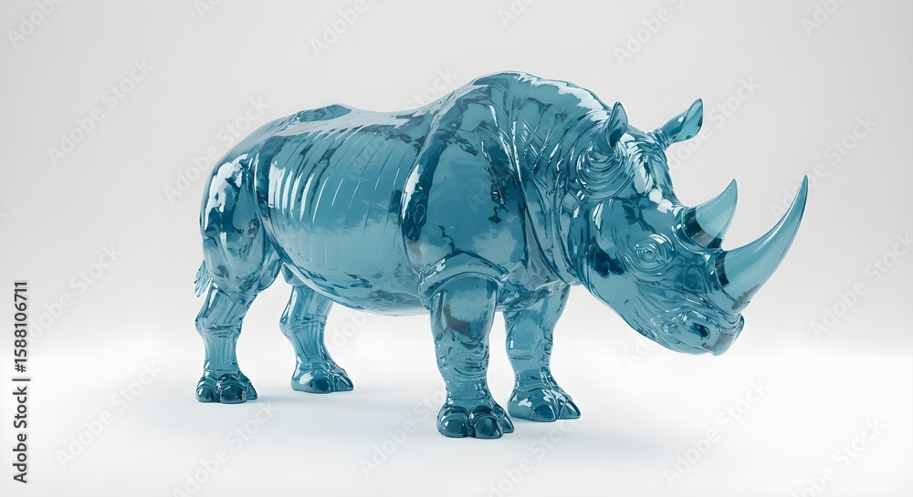 Obraz premium Blue Transparent Resin Rhino Sculpture with Glossy Finish