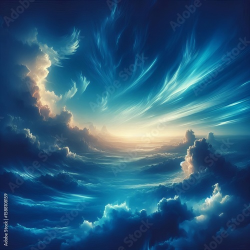 Cerulean sky gradient with wispy cloud formations incorporating