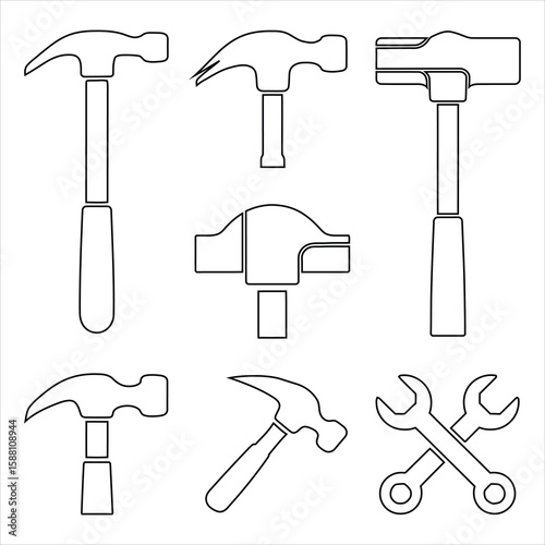Various hammers and wrenches outline claw hammer ball peen hammer