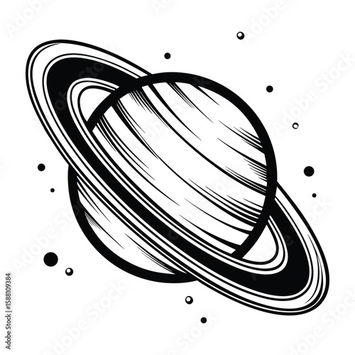 Stunning Saturn Illustration Black and White Planet Rings
