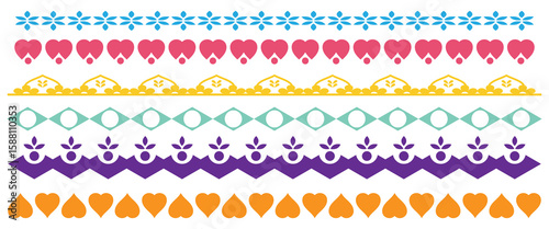 Horizontal border mexican ornament design .  Decorative divider template. Vector illustration . Isolated on white  background. EPS 10