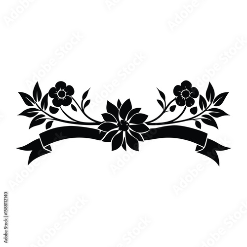Elegant Black Floral Branch Design with Ribbon