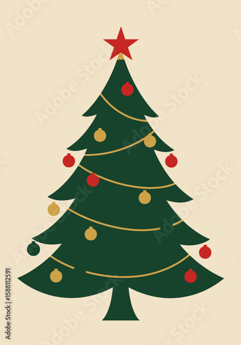Christmas tree with colorful ornaments and star on top  