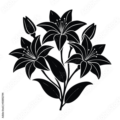 Elegant Black Lily Flowers Silhouette Bouquet Graphic