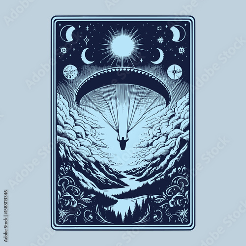 sacred updraft lifts paragliding wings near mystic alpine horizon