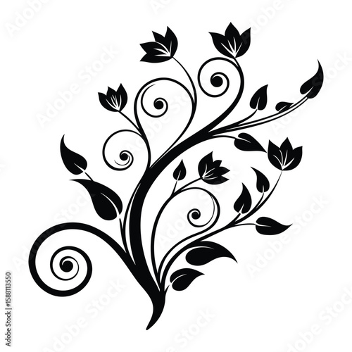 Elegant Black Floral Swirl Design Free Vector Art