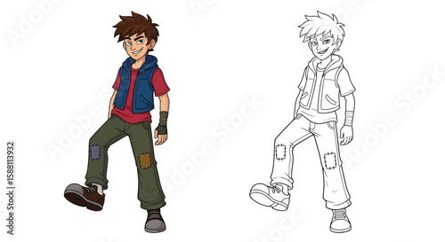 Shrewd Crafty Village Teen Coloring Page with Both Colored and Outline Versions for Kids