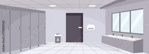 Modern toilet. Toilet interior. Restroom architecture. Public facility. Wash stand. Wash room.