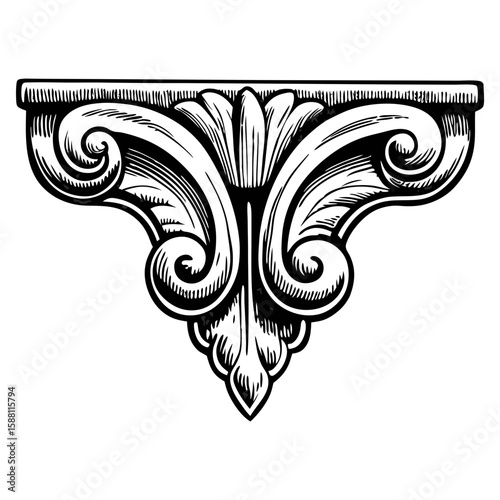 Detailed texture border in vintage style with engraved floral details. Texture border presents intricate scrollwork and acanthus leaves in a hand-drawn engraving aesthetic.