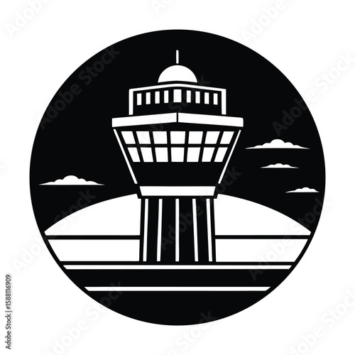 Airport Tower Silhouette Night Sky Air Traffic Control