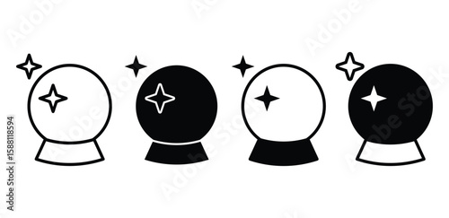 Magic Globe Icons Black And White Crystal Ball Silhouettes With Stars Vector Design