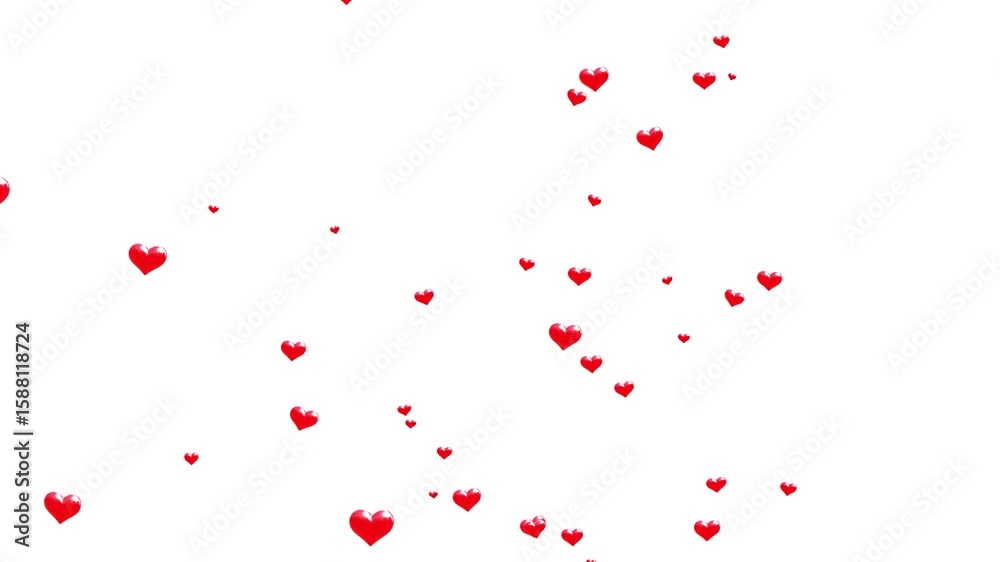 Heart Flying White Screen Alpha channel. Love Emoji social media element Live streaming style transparent background. Heart Seamless Loop 4k Video. Ramantic Valentine Background. Emoji Participles.