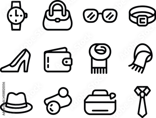 Collection of stylish fashion accessories icons for men and women