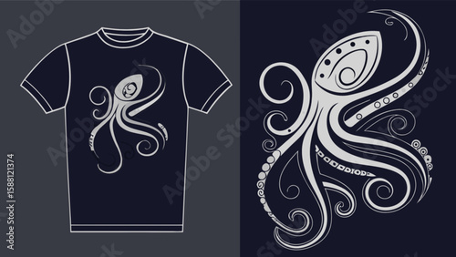 Octopus t shirt design vector graphic sea animal illustration apparel print kraken tee shirt clothing design