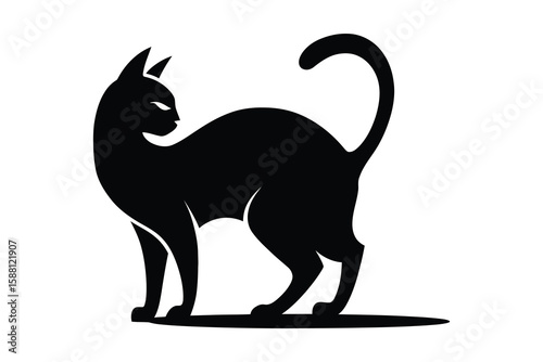 Stylized black cat silhouette standing and looking sideways
