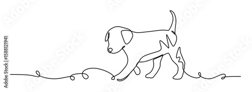 continuous line art of a cute dog walking