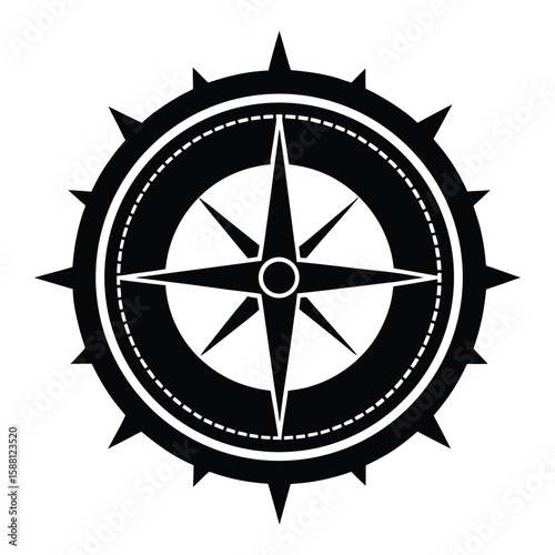 Black Compass Rose Icon Navigation Guide Direction