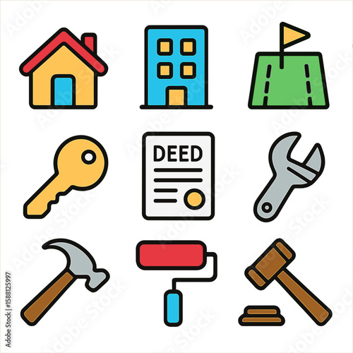 Property Icon Set:  High-Quality Vector Icons for Real Estate & Business