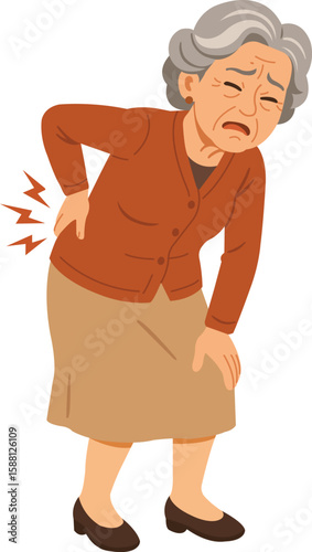 Elderly Woman with Back Pain Illustration
