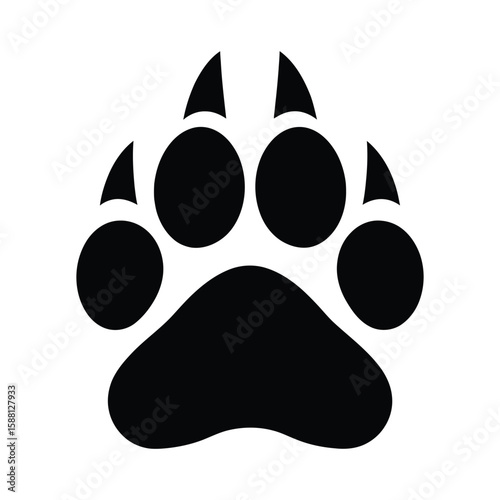 Black paw print with sharp claws on white background