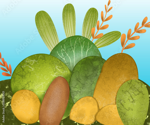 Beautiful rock and nature images arranged appropriately. Background images, graphics, design.