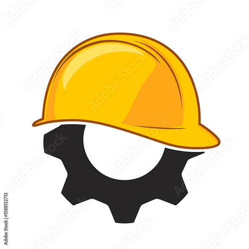 Yellow hard hat icon symbolizing construction industry and mechanical engineering innovation