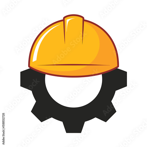Yellow hard hat icon symbolizing construction industry and mechanical engineering innovation