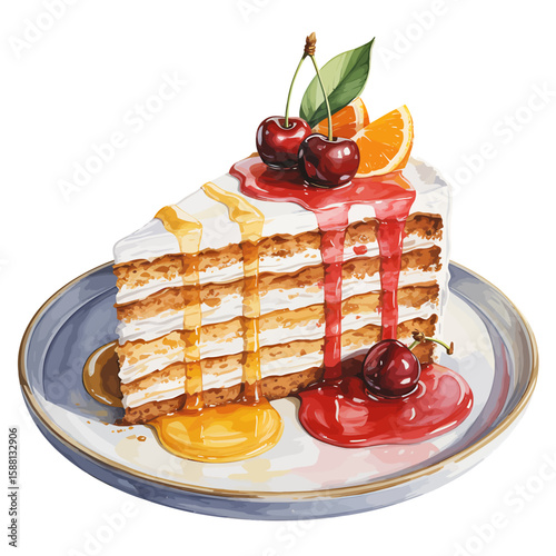 Layered Cake Watercolor Illustration A Delicious Digital Painting of Sweet Treats